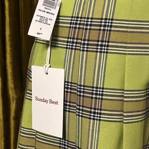 Aritzia Sunday best lime green plaid pleated mini skirt - Picture 4 of 5